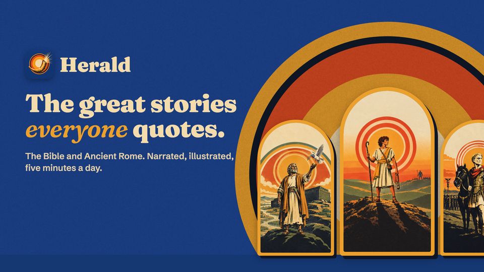 Herald key art: “The great stories everyone quotes.” beside story posters of Noah, David and Caesar.